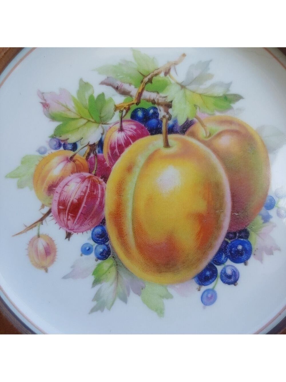 Vintage Copelands Grosvenor Spode English China Fruit Wall Plate Set Wood-Framed - Picture 7 of 17